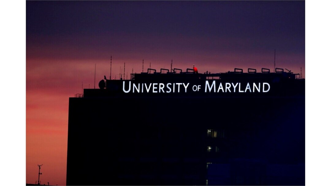 FILE - A building at the University of Maryland's Baltimore campus is seen after sunset, Aug. 19, 2019, in Baltimore.