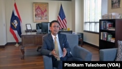 Thailand Ambassador to the United States of America, Manasvi Srisodapol talks to VOA Thai during an interview at the Royal Thai Embassy in Washington, D.C. on July 30, 2021.