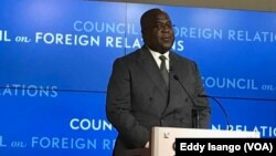 Le président Félix Tshisekedi de la RDC lors d'une conférence au Conseil sur les relations étrangères, Washington, le 4 avril 2019. (VOA/Eddy Isango)
