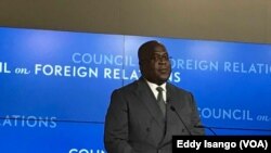 Le président Félix Tshisekedi de la RDC lors d'une conférence au Conseil sur les relations étrangères, Washington, le 4 avril 2019. (VOA/Eddy Isango)