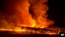 Firefighters battle the Kincade Fire near Geyserville, Calif., Oct. 24, 2019.