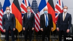 از راست وزرای خارجه بریتانیا، فرانسه، آمریکا و آلمان- عکس از حساب توئیتر وزیر خارجه ایالات متحده 