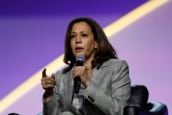 FILE - Democratic presidential candidate, Sen. Kamala Harris, D-Calif., speaks at the 110th NAACP National Convention, July 24, 2019, in Detroit.