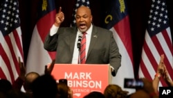 FILE - Mark Robinson, the Republican nominee for governor of North Carolina, speaks at an event in Greensboro on March 5, 2024. Robinson said on Sept. 19, 2024, that he will stay in the race despite a report of him making racial and sexual comments on a pornography website.