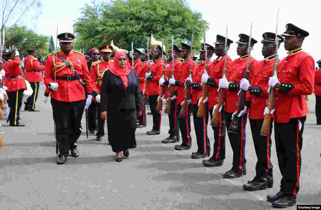 Rais Samia Suluhu Hassan akikagua gwaride la heshima. (Picha na Ikulu)