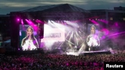 Ariana Grande performs during the One Love Manchester benefit concert for the victims of the Manchester Arena terror attack at Emirates Old Trafford, Greater Manchester, Britain, June 4, 2017.