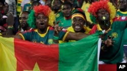 Cameroon's supporters chant ahead of the African Cup of Nations Group A soccer match between Cameroon and Gabon at the Stade de l'Amitie, in Libreville, Gabon, Sunday, Jan. 22, 2017.