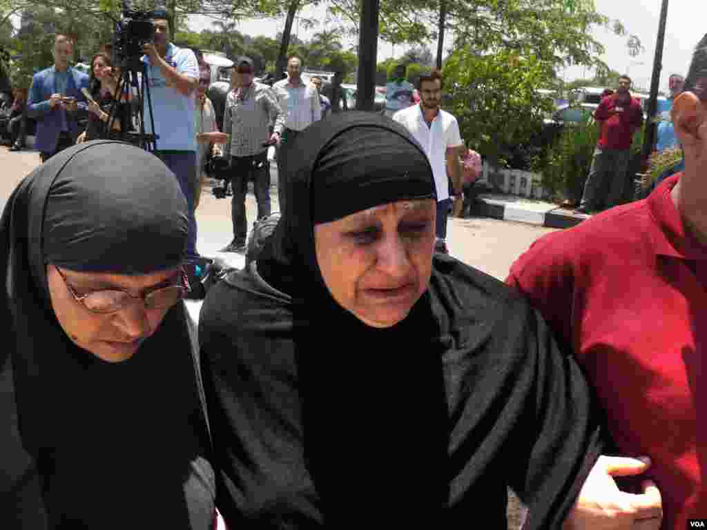 Egyptian family of Mohamed one of the Egyptian passengers who is missing with flight of Egypt air A320 just arrived at Egyptair in flight service in Nassr city in Cairo, Egypt, May 19, 2016.