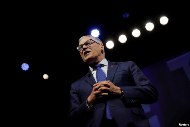 U.S. 2020 Democratic presidential candidate and Governor Jay Inslee participates in a moderated discussion at the We the People Summit in Washington, April 1, 2019.
