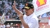 Indonesian presidential candidate Prabowo Subianto delivers a speech during a campaign rally in Makassar, Sulawesi island, June 17, 2014.