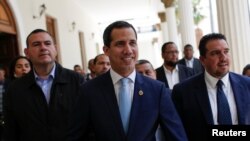 El presidente encargado de Venezuela, Juan Guaidó, habló el martes, desde la Asamblea Nacional de Venezuela en Caracas.