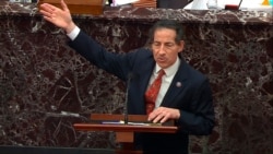 In this image from video, House impeachment manager Rep. Jamie Raskin, D-Md., answers a question from Sen. Ted Cruz, R-Texas, Feb. 12, 2021.