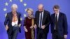 (Izq. a der.) la presidente del Banco Central Europeo Christine Lagarde, la presidenta de la Comisión Europea Ursula von der Leyen, el presidente del Consejo Europeo Charles Michel y el presidente del Parlamento Europeo David Sassoli, posan en Bruselas. Dic.1, 2019. Foto AP.