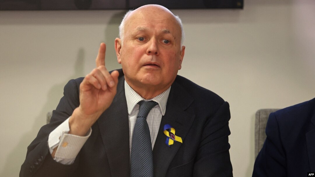  Iain Duncan Smith from the Inter-Parliamentary Alliance on China, speaks during a press conference in central London on March 25, 2024. British Prime Minister Rishi Sunak said on Monday the UK would "do what is required" to protect itself from a cyber attack by China. 