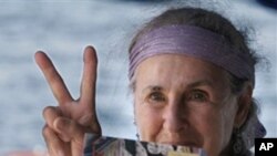 Lillian Rosengarten, 75, of the U.S, one of 9 Jewish activists before setting sail from Turkish-occupied northern Cyprus in a bid to breach the Israeli naval blockade of Gaza, 26 Sep 2010