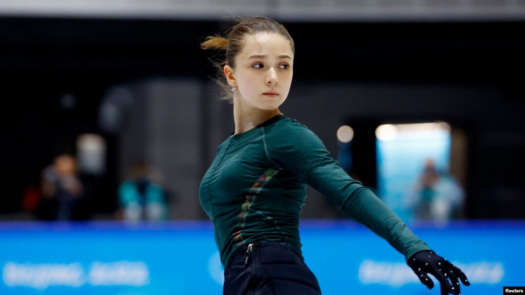 Kamila Valieva of the Russian Olympic Committee in action during training on February 14, 2022. REUTERS/Evgenia Novozhenina