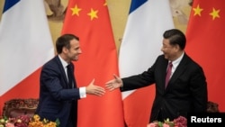 Tổng thống Pháp Emmanuel Macron và Chủ tịch Trung Quốc Tập Cận Bình tại Bắc Kinh, ngày 06/11/2019.