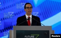 U.S. Secretary of the Treasury Steven Mnuchin speaks during the Future Investment Initiative conference in Riyadh, Saudi Arabia, Oct. 25, 2017.