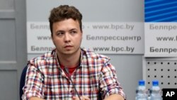Belarusian dissident journalist Raman Pratasevich attends a news conference at the National Press Center of Ministry of Foreign Affairs in Minsk, Belarus on June 14, 2021. 