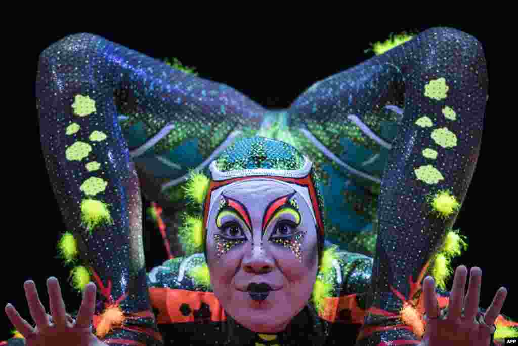 A member of the Canadian circus troop "Le Cirque du Soleil" performs during the show "Totem" in Paris, France, Oct. 24, 2018.