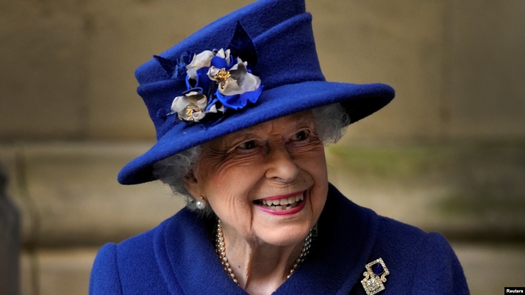 FILE - Britain's Queen Elizabeth leaves after a Service of Thanksgiving to mark the Centenary of the Royal British Legion at Westminster Abbey, London, Oct. 12, 2021.