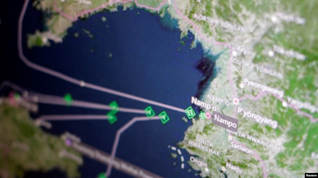 汤森路透Eikon船运追踪屏幕显示货船返回朝鲜南浦港。（2017年4月11日）