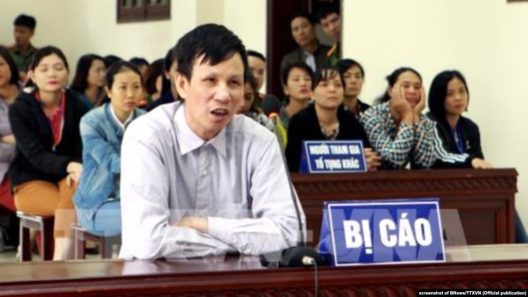 Nhà hoạt động Nguyễn Văn Túc tại phiên tòa hôm 10/4/2018 ở Thái Bình