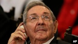 Cuba's President Raul Castro listens to a speech by Canada's Prime Minister Justin Trudeau at Havana University in Havana, Cuba, Nov. 16, 2016.