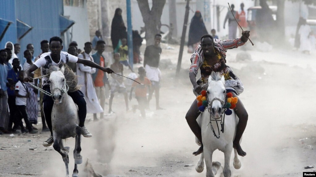 Somali students from the Yahya Fardoole horse training center race horses as part of their training in Mogadishu, Somalia on February 25, 2022. (REUTERS/Feisal Omar)