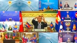 FILE - Southeast Asian leaders are seen during the online closing ceremony of the 2021 Association of Southeast Asian Nations summit, on a video conference in Brunei's capital Bandar Seri Begawan, Oct. 27, 2021, in this photo released by Brunei ASEAN Summit.