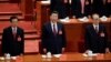 Former presidents Jiang Zemin and Hu Jintao sing the national anthem next to China's President Xi Jinping during the opening of the 19th National Congress of the Communist Party of China at the Great Hall of the People in Beijing, China October 18, 2017. 