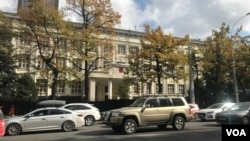 In March 2022, the Kyrgyz government, acting on a request from the Russian government, banned all public protests near the Russian Embassy in Bishkek, shown here on Oct. 10, 2024.