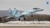 This handout picture provided by the Russian defense corporation Rostec on Nov. 24, 2023 shows a Sukhoi Su-35S fighter jet at the grounds of an aviation firm in the far-eastern city of Komsomolsk-on-Amur.