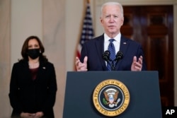 Predsjednik Joe Biden i potpredsjednica Kamala Harris govore u Bijeloj kući o presudi kojom Chauvin proglašen krivim, 20. april 2021.