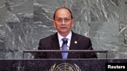 Burma's President Thein Sein addresses the 67th United Nations General Assembly at the U.N. Headquarters in New York, September 27, 2012.