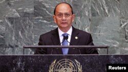 Presiden Burma Thein Sein saat memberikan pidato di depan sidang Majelis Umum PBB di New York (27/9). 