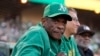 FILE - Former Oakland Athletics player Rickey Henderson looks on before a baseball game between the Athletics and the Texas Rangers in Oakland, Calif., Sept. 25, 2024. 