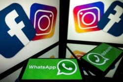 Logo jejaring sosial AS Facebook, Instagram, dan WhatsApp. (Foto: AFP)
