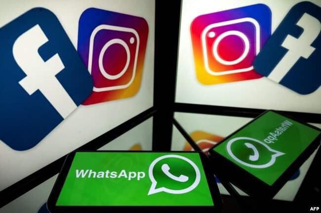 Logo jejaring sosial AS Facebook, Instagram, dan WhatsApp. (Foto: AFP)