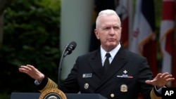 Adm. Brett Giroir, assistant secretary of Health and Human Services, speaks about the coronavirus during a press briefing in the Rose Garden of the White House, Monday, May 11, 2020, in Washington. (AP Photo/Alex Brandon)
