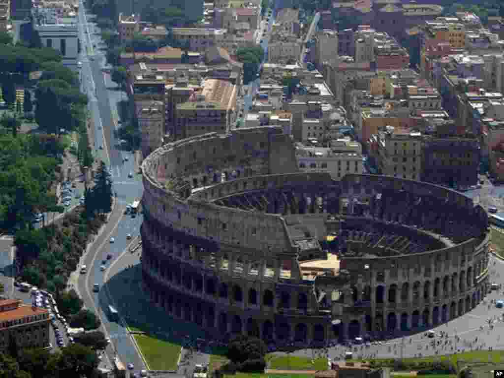Rome's Coliseum. Underground parts of the structure have been flooded by torrential rains. (Reuters)