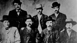 A group of famous gunmen of the Wild West. Wyatt Earp is third from the left and Bat Masterson is second from the right.