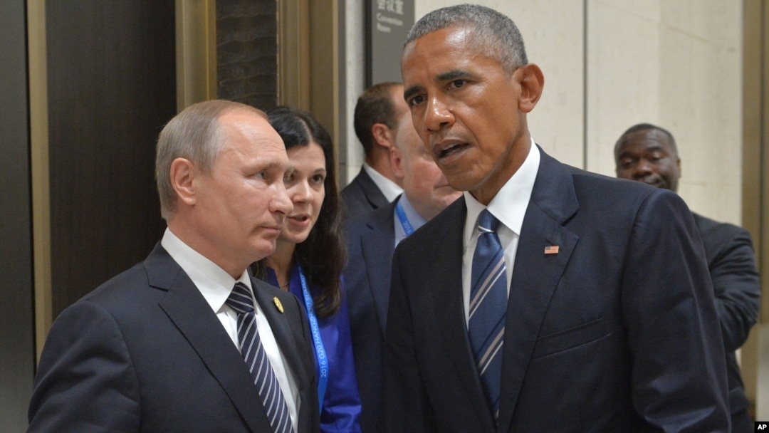 Tổng thống Nga Vladimir Putin, trái, và Tổng thống Mỹ Barack Obama ở Hàng Châu, Trung Quốc, 5/9/2016.