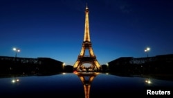 FILE PHOTO: A night view shows the Eiffel tower in Paris