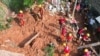 An aerial view shows rescue teams working at a landslide site in Bethania neighborhood, Ipatinga, Minas Gerais state, Brazil, Jan. 12, 2025.