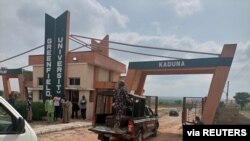 A military truck arrives at Greenfield University after gunmen kidnapped students in Kaduna, Nigeria, April 21, 2021.