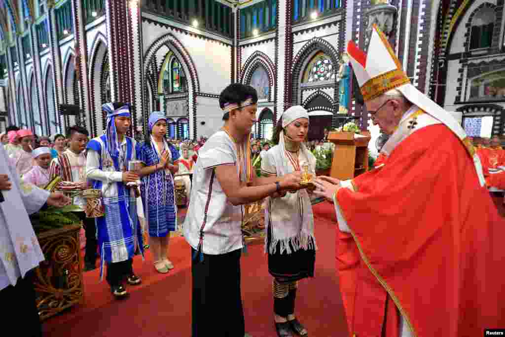 Pope Francis leads a Mass at St Mary's Cathedral in Yangon