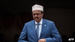Le président somalien Mohamed Abdullahi Mohamed, communément appelé Farmajo, lors de la cérémonie d'inauguration de la zone internationale de libre-échange de Djibouti (DIFTZ) à Djibouti le 5 juillet 2018.