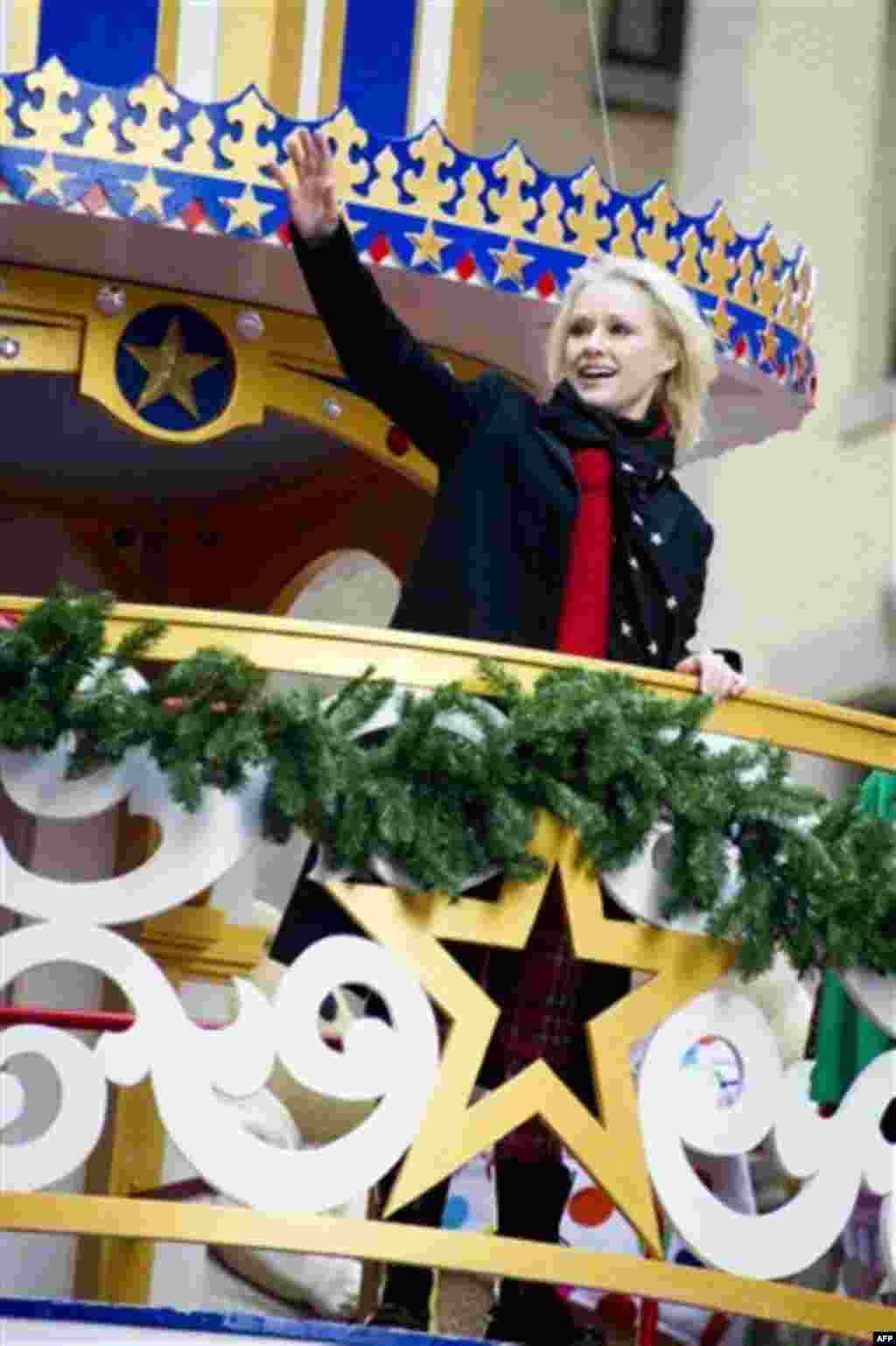 Shelby Lynne rides a float in the Macy's Thanksgiving Day Parade in New York, Thursday, Nov. 24, 2011. (AP Photo/Charles Sykes)