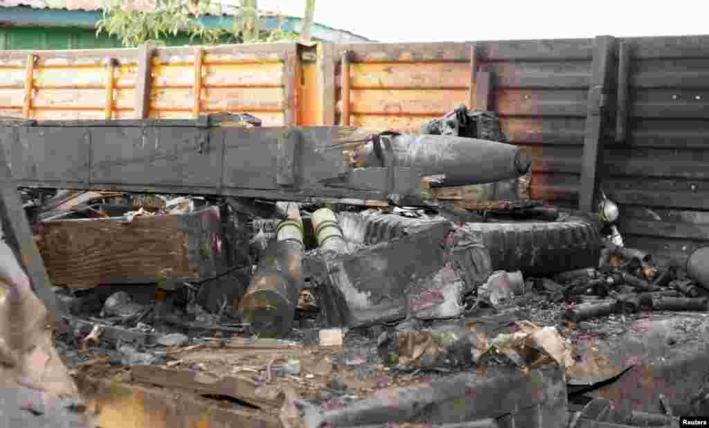 Destroyed ammunition used by the M23 rebel fighters is seen after they surrendered to the Congolese army in Chanzo village near the eastern town of Goma, Nov. 5, 2013. 
